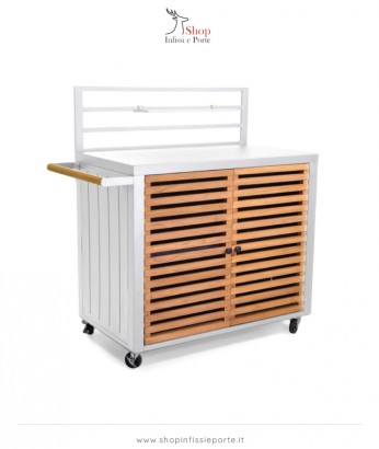 Mobiletto in alluminio con 2 ante in teak 114x120 cm