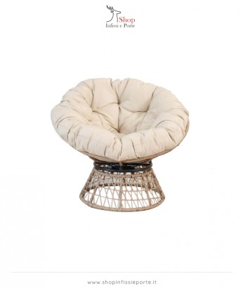 Poltrona in acciaio e polyrattan con cuscino