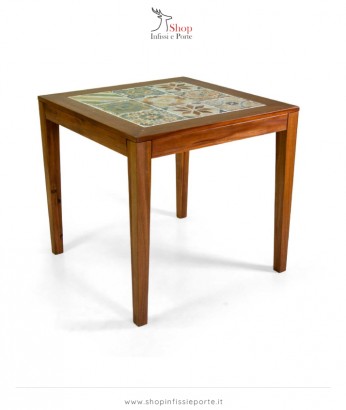 Tavolo quadrato con mattonelle 80x80 cm in legno di acacia