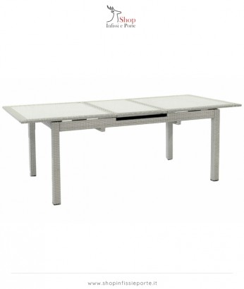 Tavolo rettangolare 160x100 cm ad allungamento centrale 4-6 posti in alluminio rivestito in polyrattan e vetro temprato