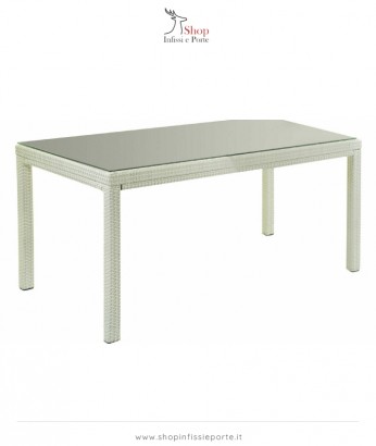 Tavolo rettangolare 160x90 cm 4 posti in alluminio rivestito in polyrattan e top in vetro temprato