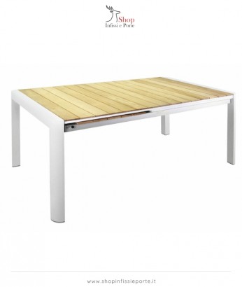 Tavolo rettangolare 180x100 cm ad allungamento laterale 6-8 posti in alluminio e teak