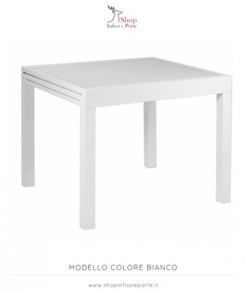 Tavolo quadrato/rettangolare 90x90 cm ad allungamento laterale 2-6 posti in alluminio e vetro temprato