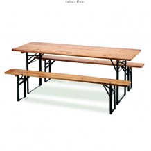 Tavolo rettangolare con 2 panche pieghevoli in ferro e legno 220x70 cm